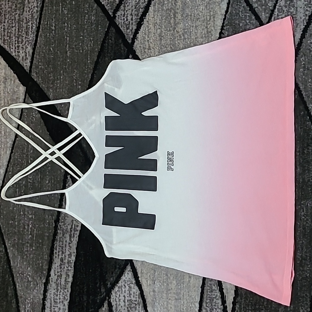 VS PINK 2015 OMBRE CRISS-CROSS STRAPPY TANK-TOP